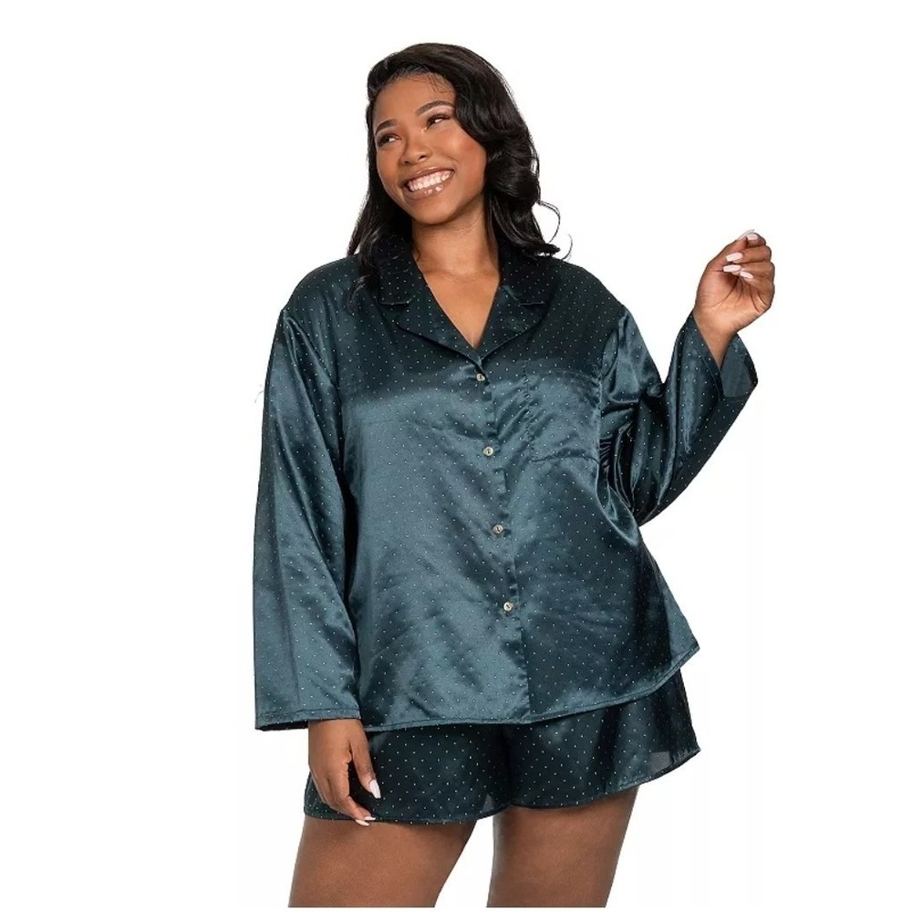 Lilac+London Satin Button-Down Pajama‎ Top & Pajama Shorts Set 2x